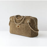 Handcrafted Quilted Suede Cowhide Camera Bag | Women's Chain Shoulder Bag with Turn-Lock Clasp