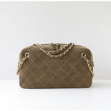 Handcrafted Quilted Suede Cowhide Camera Bag | Women's Chain Shoulder Bag with Turn-Lock Clasp