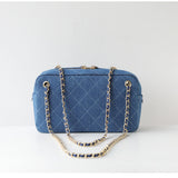 Handcrafted Quilted Suede Cowhide Camera Bag | Women's Chain Shoulder Bag with Turn-Lock Clasp