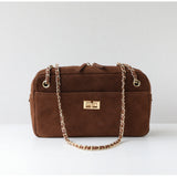 Handcrafted Quilted Suede Cowhide Camera Bag | Women's Chain Shoulder Bag with Turn-Lock Clasp