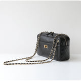 Handcrafted Quilted Suede Cowhide Camera Bag | Women's Chain Shoulder Bag with Turn-Lock Clasp