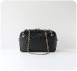 Handcrafted Quilted Suede Cowhide Camera Bag | Women's Chain Shoulder Bag with Turn-Lock Clasp