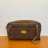 Handcrafted Quilted Suede Cowhide Camera Bag | Women's Chain Shoulder Bag with Turn-Lock Clasp