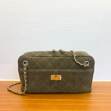 Handcrafted Quilted Suede Cowhide Camera Bag | Women's Chain Shoulder Bag with Turn-Lock Clasp