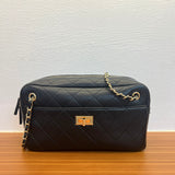 Handcrafted Quilted Suede Cowhide Camera Bag | Women's Chain Shoulder Bag with Turn-Lock Clasp