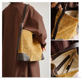 Handcrafted Suede Leather Plaid Tote Bag | Women's Oversized Shoulder & Crossbody Purse