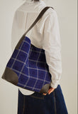 Handcrafted Suede Leather Plaid Tote Bag | Women's Oversized Shoulder & Crossbody Purse