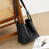 Handcrafted Top-Grain Sheepskin Woven Tote Bag | Women's Luxury Soft Lambskin Leather Bucket Shoulder Bag