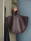 Handcrafted Top-Grain Sheepskin Woven Tote Bag | Women's Luxury Soft Lambskin Leather Bucket Shoulder Bag