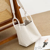 Handcrafted Top-Grain Sheepskin Woven Tote Bag | Women's Luxury Soft Lambskin Leather Bucket Shoulder Bag