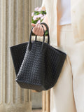 Handcrafted Top-Grain Sheepskin Woven Tote Bag | Women's Luxury Soft Lambskin Leather Bucket Shoulder Bag