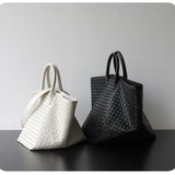 Handcrafted Top-Grain Sheepskin Woven Tote Bag | Women's Luxury Soft Lambskin Leather Bucket Shoulder Bag