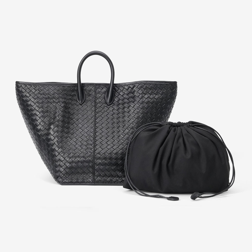 Handcrafted Top-Grain Sheepskin Woven Tote Bag | Women's Luxury Soft Lambskin Leather Bucket Shoulder Bag
