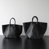 Handcrafted Top-Grain Sheepskin Woven Tote Bag | Women's Luxury Soft Lambskin Leather Bucket Shoulder Bag