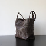 Handcrafted Top-Grain Sheepskin Woven Tote Bag | Women's Luxury Soft Lambskin Leather Bucket Shoulder Bag