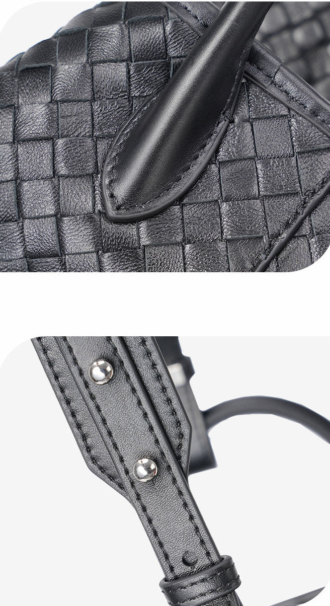 Handcrafted Top-Grain Sheepskin Woven Tote Bag | Women's Luxury Soft Lambskin Leather Bucket Shoulder Bag