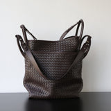 Handcrafted Top-Grain Sheepskin Woven Tote Bag | Women's Luxury Soft Lambskin Leather Bucket Shoulder Bag