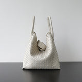 Handcrafted Top-Grain Sheepskin Woven Tote Bag | Women's Luxury Soft Lambskin Leather Bucket Shoulder Bag