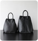 Handcrafted Top-Grain Sheepskin Woven Tote Bag | Women's Luxury Soft Lambskin Leather Bucket Shoulder Bag