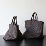 Handcrafted Top-Grain Sheepskin Woven Tote Bag | Women's Luxury Soft Lambskin Leather Bucket Shoulder Bag