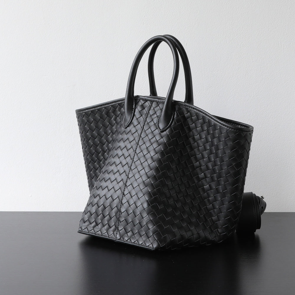 Handcrafted Top-Grain Sheepskin Woven Tote Bag | Women's Luxury Soft Lambskin Leather Bucket Shoulder Bag