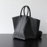 Handcrafted Top-Grain Sheepskin Woven Tote Bag | Women's Luxury Soft Lambskin Leather Bucket Shoulder Bag