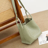 Handcrafted Top-Grain Sheepskin Woven Tote Bag | Women's Luxury Soft Lambskin Leather Bucket Shoulder Bag