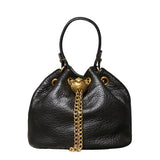 Handcrafted Top Grain Cowhide Leather Mini Bucket Bag | Women's Drawstring Chain Crossbody Purse