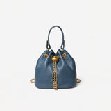 Handcrafted Top Grain Cowhide Leather Mini Bucket Bag | Women's Drawstring Chain Crossbody Purse