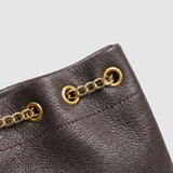 Handcrafted Top Grain Cowhide Leather Mini Bucket Bag | Women's Drawstring Chain Crossbody Purse