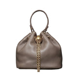 Handcrafted Top Grain Cowhide Leather Mini Bucket Bag | Women's Drawstring Chain Crossbody Purse