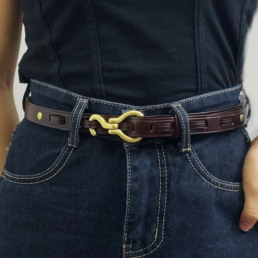 Handcrafted Women Leather Cognac Belt, Leather Belts For Women, Skinny Design Belt, Gift for Her/Him, Leather Women's Men's Designer Belt