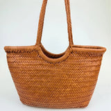 Handcrafted Woven Leather Tote Bag, Full Grain Leather Hand Woven Triple Jump Bamboo Style Ladies HOBO Bag, Summer Holiday Woven Bag