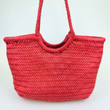 Handcrafted Woven Leather Tote Bag, Full Grain Leather Hand Woven Triple Jump Bamboo Style Ladies HOBO Bag, Summer Holiday Woven Bag