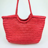 Handcrafted Woven Leather Tote Bag, Full Grain Leather Hand Woven Triple Jump Bamboo Style Ladies HOBO Bag, Summer Holiday Woven Bag