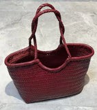 Handcrafted Woven Leather Tote Bag, Full Grain Leather Hand Woven Triple Jump Bamboo Style Ladies HOBO Bag, Summer Holiday Woven Bag