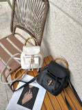 Handmade Cowhide Leather Mini Bamboo Convertible Backpack | Leather Drawstring Shoulder & Handbag for Women