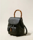 Handmade Cowhide Leather Mini Bamboo Convertible Backpack | Leather Drawstring Shoulder & Handbag for Women