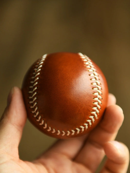 Handmade Cowhide Leather Baseball | 7.5cm Handcrafted Decorative Display Ball | Luxury Leather Baseball Gift