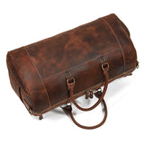 Handmade full grain leather duffle bag in dark brown with shoe compartment and double handles