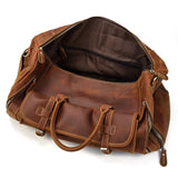 Handmade full grain leather duffle bag with shoe compartment, large brown travel bag