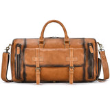 Handmade full grain leather duffle bag with shoe compartment, large dark brown travel bag