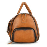 Handmade full grain leather duffle bag with shoe compartment, large brown travel bag