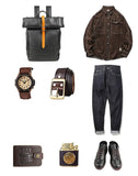 Handmade Full Grain Leather Roll-Top Backpack, Men’s Large Travel Bag & 14" Laptop Rucksack