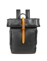 Handmade Full Grain Leather Roll-Top Backpack, Men’s Large Travel Bag & 14" Laptop Rucksack