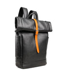 Handmade Full Grain Leather Roll-Top Backpack, Men’s Large Travel Bag & 14" Laptop Rucksack