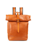 Handmade Full Grain Leather Roll-Top Backpack, Men’s Large Travel Bag & 14" Laptop Rucksack