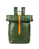 Handmade Full Grain Leather Roll-Top Backpack, Men’s Large Travel Bag & 14" Laptop Rucksack
