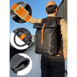 Handmade Full Grain Leather Roll-Top Backpack, Men’s Large Travel Bag & 14" Laptop Rucksack