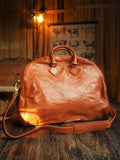 Handmade Italian Full-Grain Leather Vintage Duffle Bag – Solid Brass Hardware | Weekend Travel Bag with Detachable Shoulder Strap